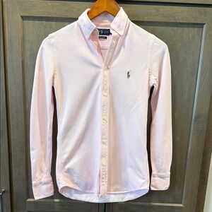Women’s Pink Ralph Lauren Knit Oxford Button Down Shirt